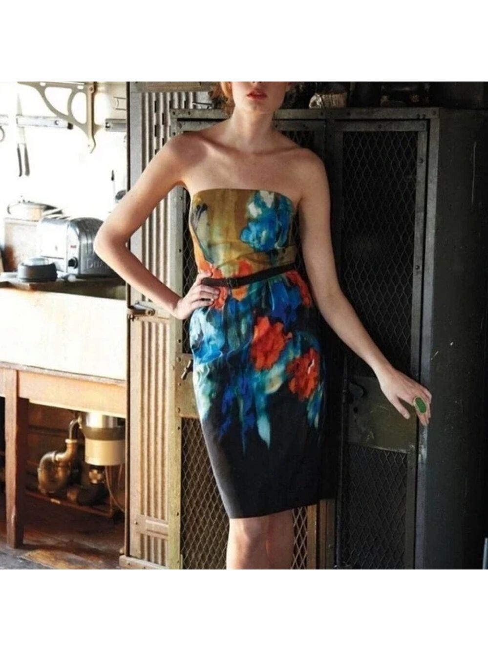 ANTHROPOLOGIE Moulinette Soeurs Watercolor Splashed Palette Strapless Dress 4